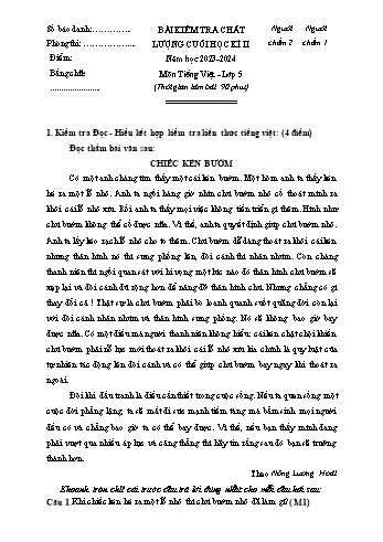 Đề kiểm tra chất lượng cuối học kì 2 năm học 2023-2024 môn Tiếng Việt Lớp 5