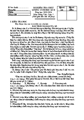 Đề kiểm tra chất lượng cuối học kì 2 năm học 2023-2024 môn Tiếng Việt Lớp 5 (Có đáp án)