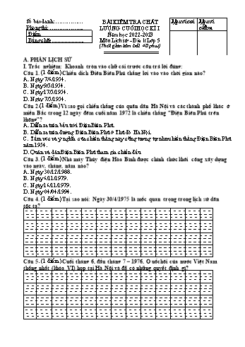 Đề kiểm tra chất lượng cuối học kì I năm học 2022-2023 môn Lịch sử & Địa lí Lớp 5 (Có đáp án)