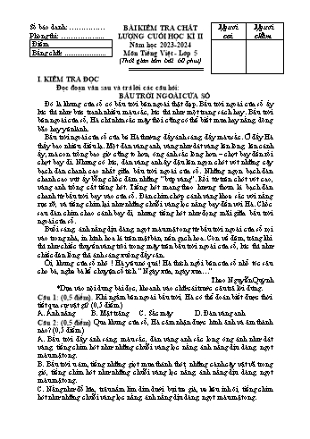 Đề kiểm tra chất lượng cuối học kì II môn Tiếng Việt Khối 5 năm học 2023-2024 (Có đáp án)