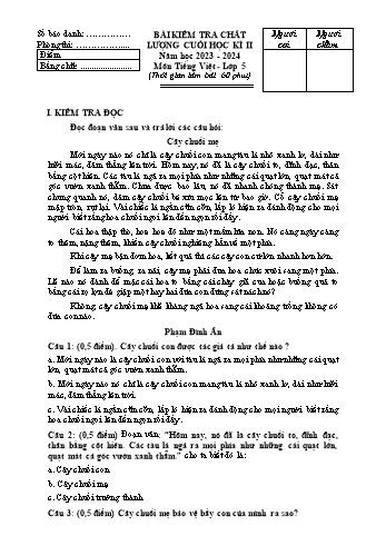 Đề kiểm tra chất lượng cuối học kì II môn Tiếng Việt Lớp 5 năm học 2023-2024 (Có đáp án + Ma trận)