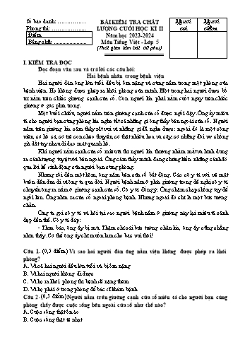 Đề kiểm tra chất lượng cuối học kì II môn Tiếng Việt Lớp 5 năm học 2023-2024 (Có đáp án)