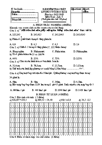 Đề kiểm tra chất lượng cuối học kì II năm học 2022-2023 môn Toán Lớp 5 (Có đáp án)