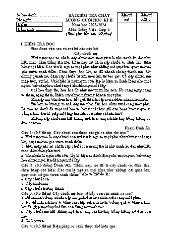 Đề kiểm tra chất lượng cuối học kì II năm học 2023-2024 môn Tiếng Việt Khối 5 (Có đáp án + Ma trận)