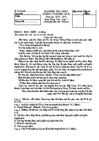 Đề kiểm tra chất lượng cuối học kì II năm học 2023-2024 môn Tiếng Việt Lớp 5 (Có đáp án)