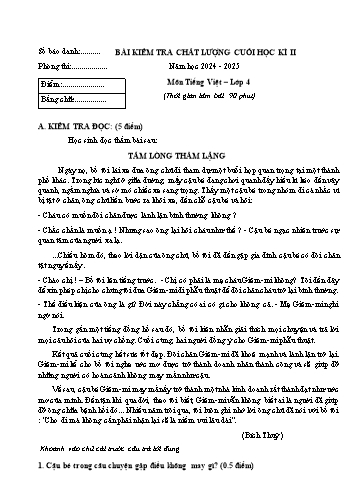 Đề kiểm tra chất lượng cuối học kì II năm học 2024-2025 môn Tiếng Việt Lớp 4