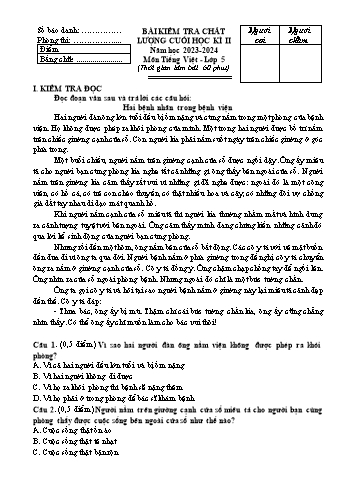 Đề kiểm tra chất lượng cuối học kỳ 2 năm học 2023-2024 môn Tiếng Việt Lớp 5