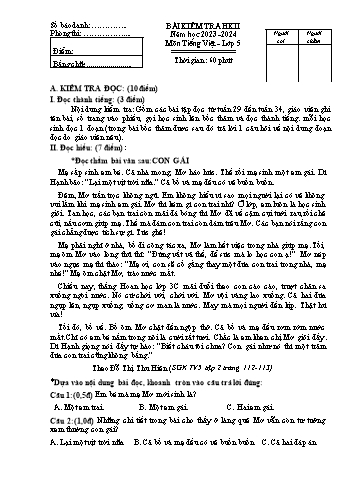 Đề kiểm tra chất lượng cuối học kỳ 2 năm học 2023-2024 môn Tiếng Việt 5