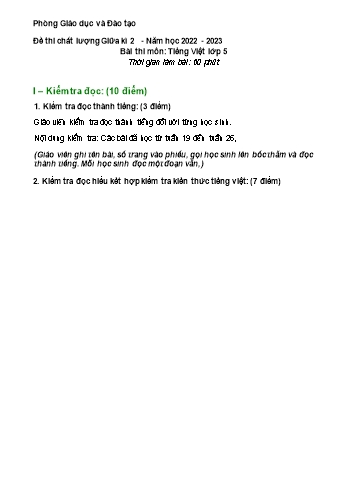 Đề kiểm tra chất lượng giữa học kì II môn Tiếng Việt Lớp 5