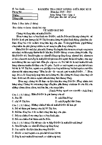 Đề kiểm tra chất lượng giữa học kì II năm học 2024-2025 môn Tiếng Việt Khối 4 (Có đáp án)