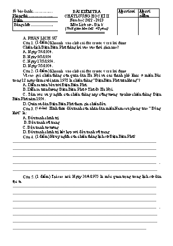 Đề kiểm tra chất lượng học kì II môn Lịch sử & Địa lí Lớp 5 năm học 2022-2023 (Có đáp án)