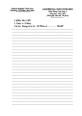 Đề kiểm tra chất lượng học kì II môn Tiếng Việt Lớp 4 năm học 2021-2022 - Trường Tiểu học Hiệp Hòa (Có đáp án)