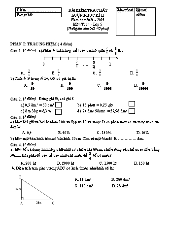 Đề kiểm tra chất lượng học kì II năm học 2024-2025 môn Toán Lớp 5