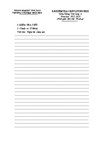 Đề kiểm tra chất lượng học kỳ II môn Tiếng Việt Lớp 4 năm học 2021-2022 - Trường Tiểu học Hiệp Hòa (Có đáp án)