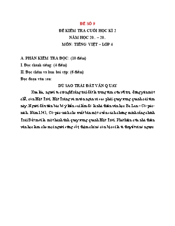 Đề kiểm tra cuối học kì 2 môn Tiếng Việt Khối 4
