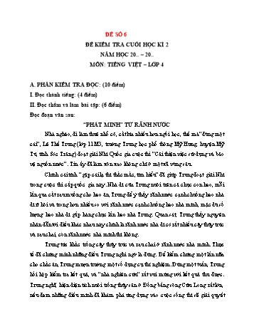 Đề kiểm tra cuối học kì 2 môn Tiếng Việt Lớp 4