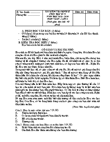 Đề kiểm tra cuối học kì 2 năm học 2023-2024 môn Toán Lớp 4 (Có đáp án)