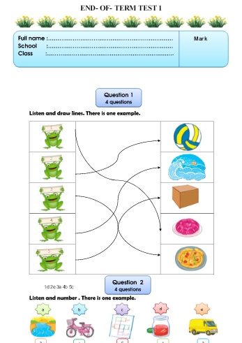 Đề kiểm tra cuối học kì I môn Tiếng Anh Lớp 2