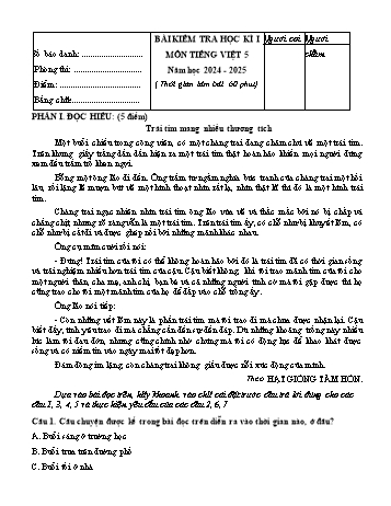 Đề kiểm tra cuối học kì I môn Tiếng Việt Khối 5 năm học 2024-2025
