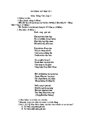 Đề kiểm tra cuối học kì I môn Tiếng Việt Lớp 3