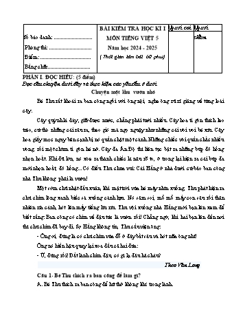 Đề kiểm tra cuối học kì I môn Tiếng Việt Lớp 5 năm học 2024-2025