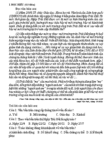 Đề kiểm tra cuối học kì II môn Ngữ văn 6 (Có đáp án)