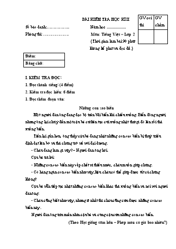 Đề kiểm tra cuối học kì II môn Tiếng Việt 2