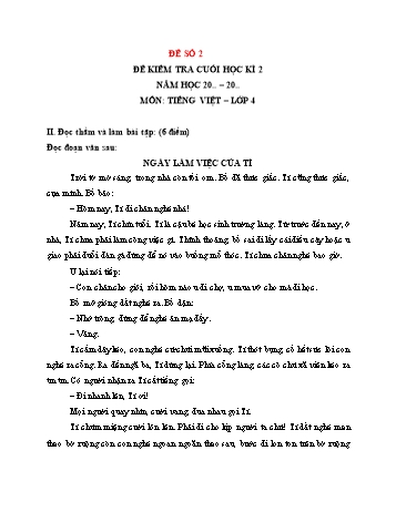 Đề kiểm tra cuối học kì II môn Tiếng Việt 4