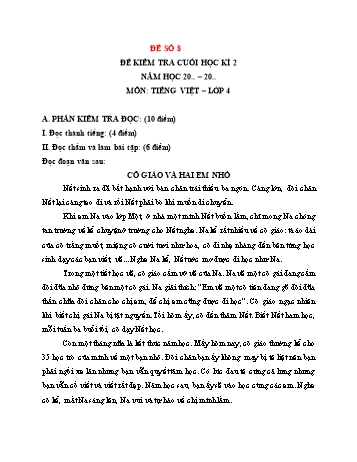 Đề kiểm tra cuối học kì II môn Tiếng Việt Khối 4