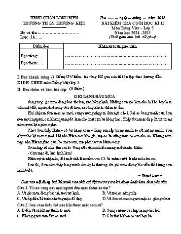 Đề kiểm tra cuối học kì II môn Tiếng Việt Khối 5 năm học 2024-2025 - Trường Tiểu học Lý Thường Kiệt (Có đáp án)