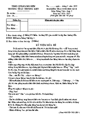 Đề kiểm tra cuối học kì II môn Tiếng Việt Lớp 5 năm học 2024-2025 - Trường Tiểu học Lý Thường Kiệt (Có đáp án)