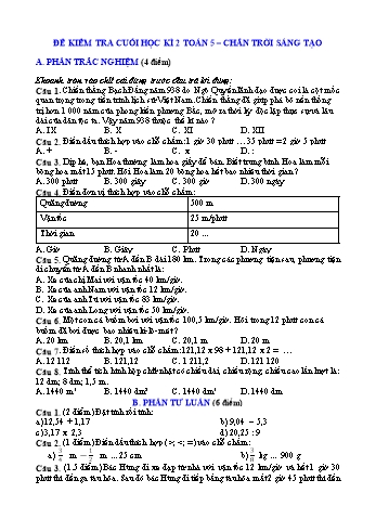 Đề kiểm tra cuối học kì II môn Toán Khối 5 Sách Chân trời sáng tạo (Có ma trận)