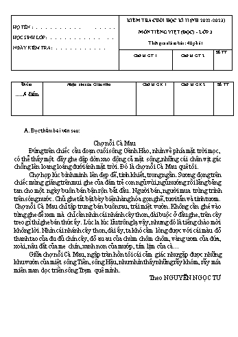 Đề kiểm tra cuối học kì II năm học 2022-2023 môn Tiếng Việt Lớp 3 (Có đáp án)