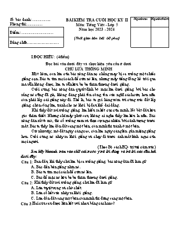 Đề kiểm tra cuối học kì II năm học 2023-2024 môn Tiếng Việt Lớp 5 (Có đáp án)