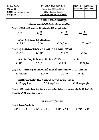 Đề kiểm tra cuối học kì II năm học 2023-2024 môn Toán Khối 5 (Có đáp án)