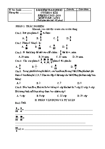 Đề kiểm tra cuối học kì II năm học 2023-2024 môn Toán Lớp 4 (Có đáp án)