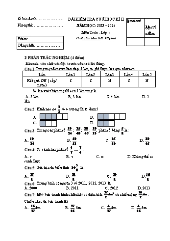 Đề kiểm tra cuối học kì II năm học 2023-2024 môn Toán + Tiếng Việt Lớp 4