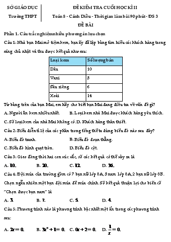 Đề kiểm tra cuối học kì II Toán 8 Sách Cánh diều (Có đáp án)