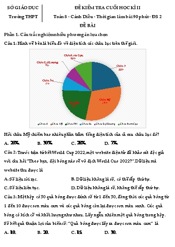 Đề kiểm tra cuối học kì II Toán Lớp 8 Sách Cánh diều (Có đáp án)