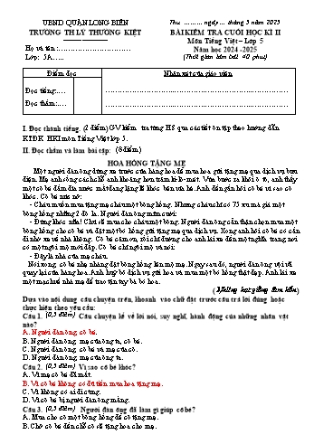Đề kiểm tra cuối học kỳ 2 môn Tiếng Việt Lớp 5 năm học 2024-2025 - Trường Tiểu học Lý Thường Kiệt (Có đáp án)