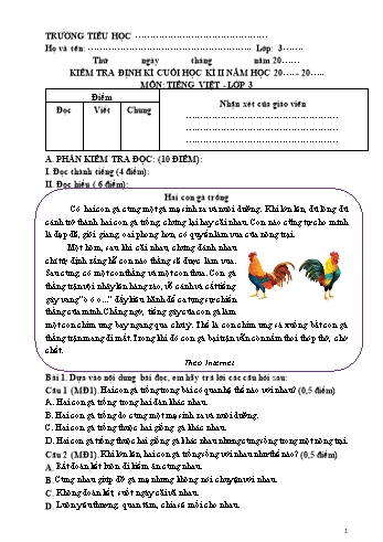 Đề kiểm tra cuối học kỳ II môn Tiếng Việt Lớp 3