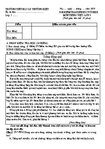 Đề kiểm tra cuối học kỳ II môn Tiếng Việt Lớp 5 năm học 2024-2025 - Trường Tiểu học Lý Thường Kiệt (Có đáp án)