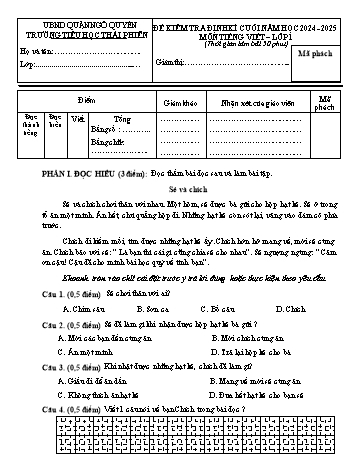 Đề kiểm tra định kì cuối học kì II năm học 2024-2025 môn Tiếng Việt Lớp 1 - Trường Tiểu học Thái Phiên (Có đáp án)