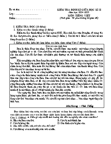 Đề kiểm tra định kì giữa học kì II năm học 2024-2025 môn Tiếng Việt Lớp 5
