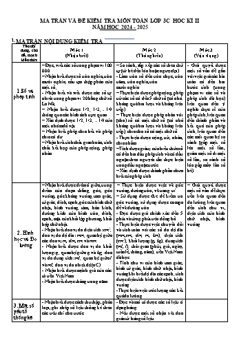Đề kiểm tra định kì học kì II năm học 2024-2025 môn Toán Lớp 3 (Có đáp án + Ma trận)