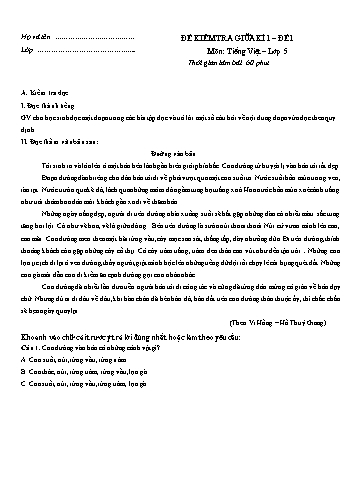 Đề kiểm tra giữa học kì I môn Tiếng Việt Lớp 5