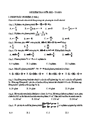 Đề kiểm tra giữa học kì I môn Toán 9 (Có đáp án)