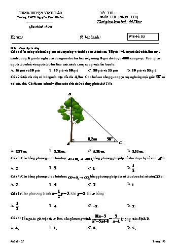 Đề kiểm tra giữa học kì I môn Toán 9 - Trường THCS Nguyễn Bỉnh Khiêm