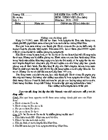 Đề kiểm tra giữa học kì I năm học 2021-2022 môn Tiếng Việt 5 (Có đáp án + Ma trận)