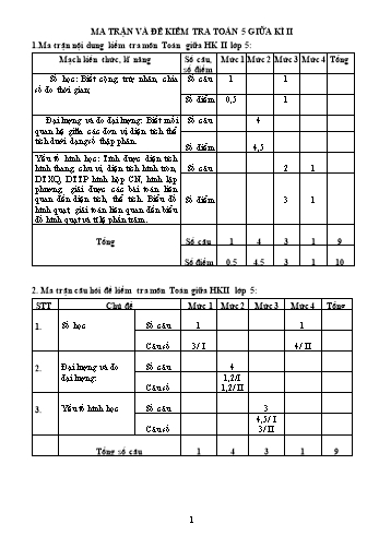 Đề kiểm tra giữa học kì II môn Toán Lớp 5 - Trường Tiểu học Hiệp Hòa (Có đáp án + Ma trận)